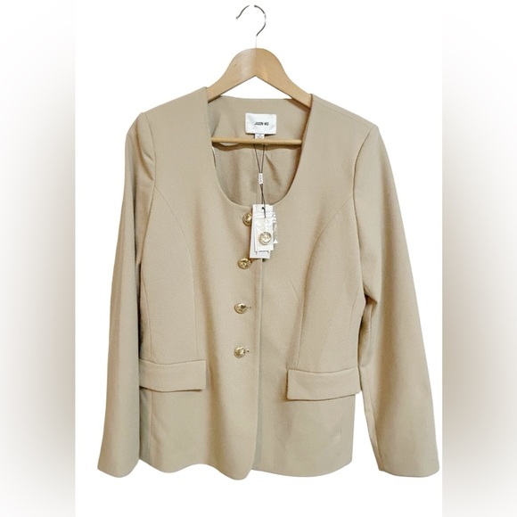 Jason Wu Blazer Light Khaki Gold Buttons Viscose Blend Size 10 NWT - Picture 1 of 5